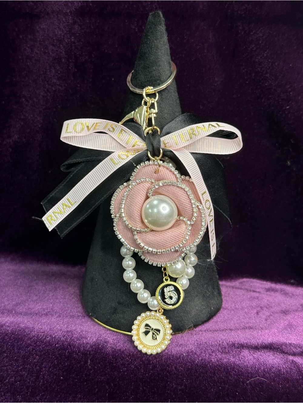 Pink Pearl Flower Charm Keychain - Women Jewelry